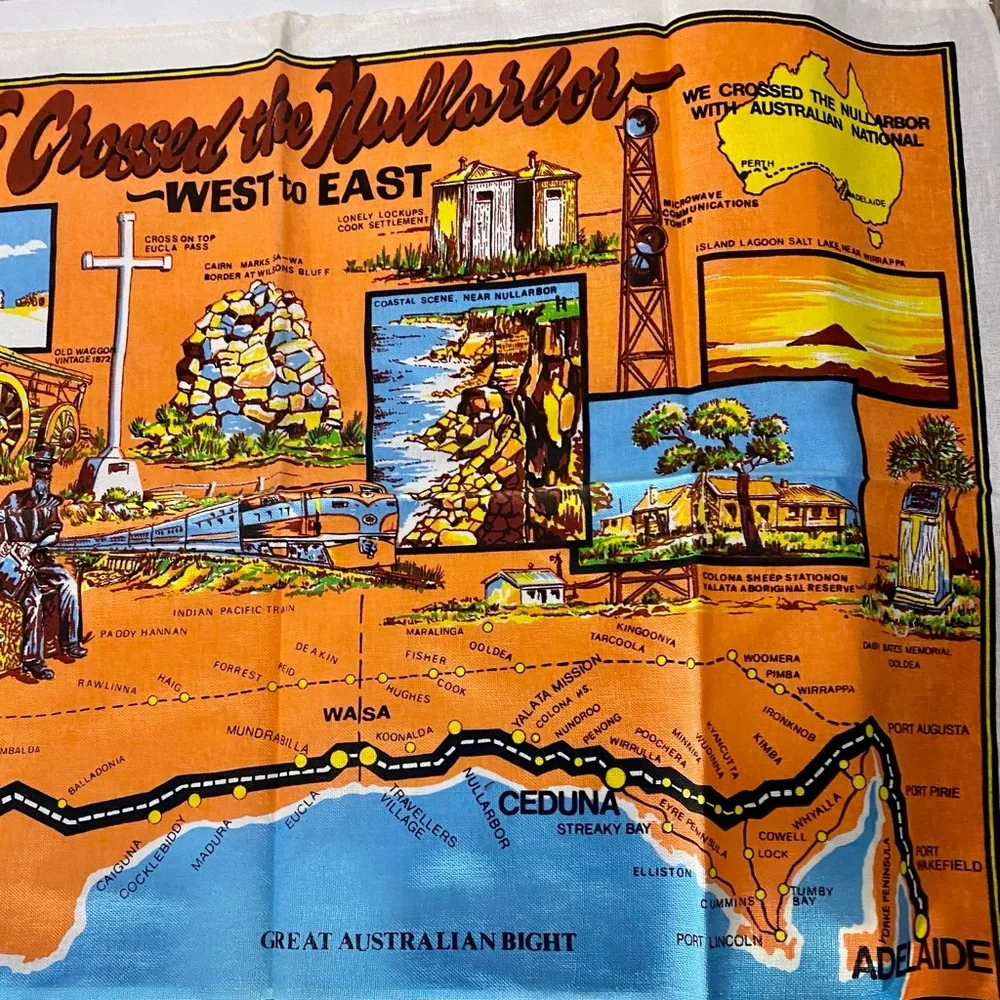 Pure Linen Tea Towel “We Crossed The Nullarbor.” In Australia .Tourist Souvenir